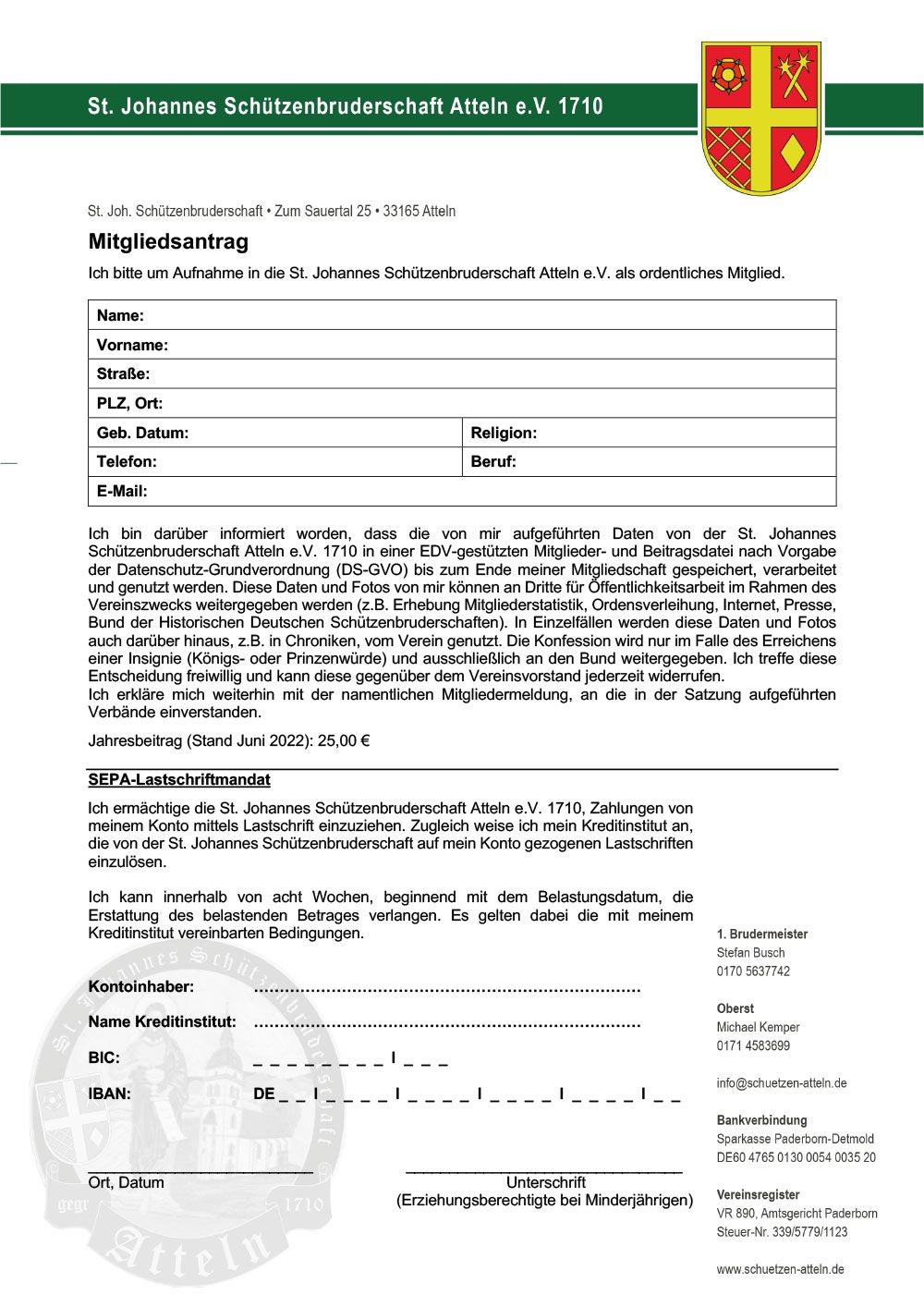 Mitgliedsantrag Schützenverein Atteln