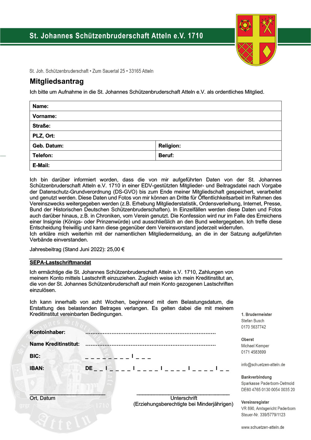 Mitgliedsantrag Schützenverein Atteln