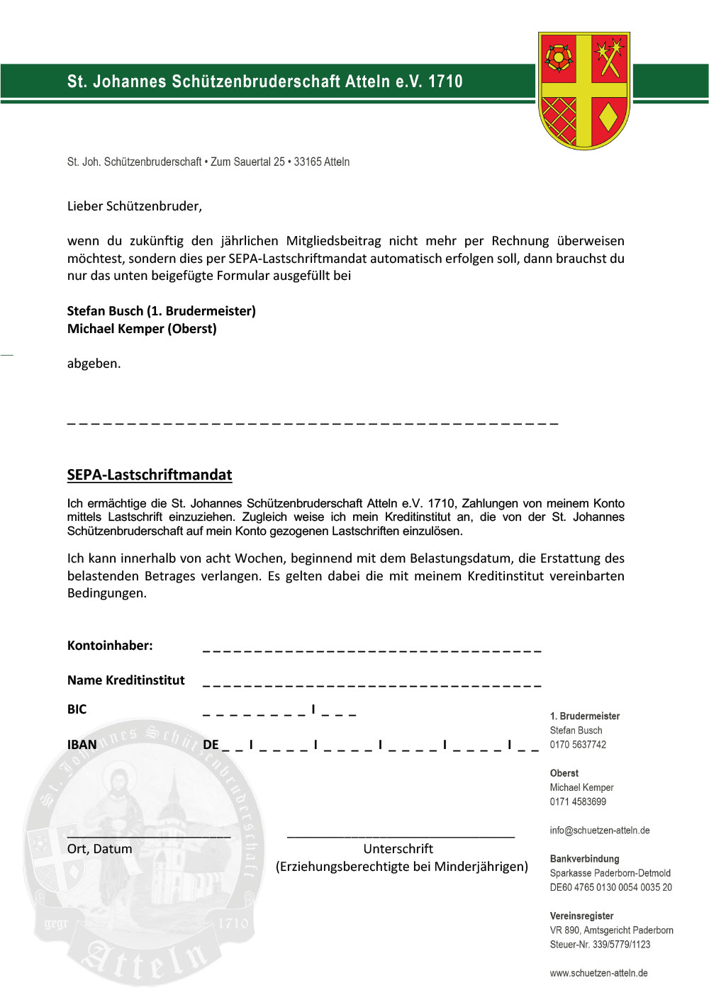 SEPA Lastschriftmandat schützenverein atteln